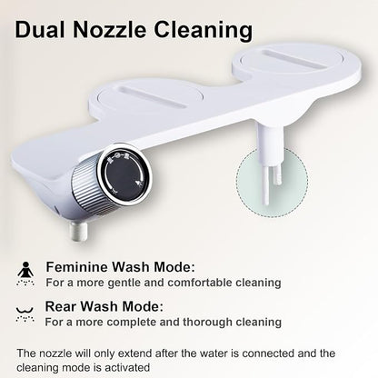 Bidet Attachment for Toilet, Non-Electric, Dual Nozzle, Self-Cleaning | Rear & Feminine Wash, Easy Install, Fits Most Standard Toilets, Not for RV Use, Includes Hose, T-Adapter & Teflon Tape