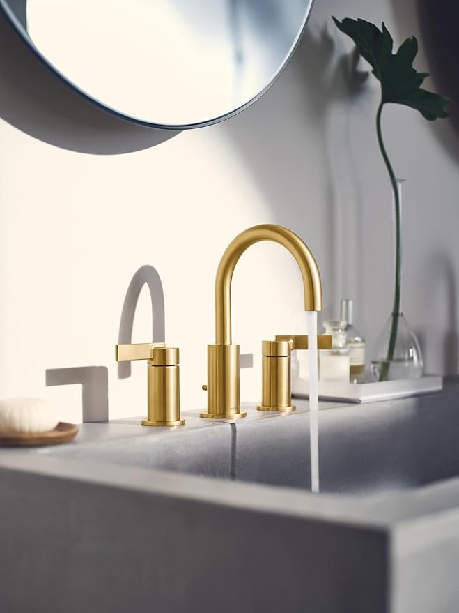 Moen Brushed Gold Cia Widespread 2-Handle High-Arc Bathroom Faucet for 3-Hole Bath Sink, Valve Required, T6222BG