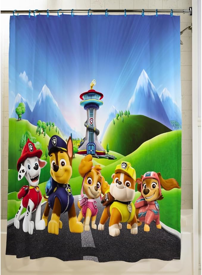 Nickelodeon Paw Patrol 13-Piece Shower Curtain Set, 72 x 72 Inch Fabric Curtain with Hooks, Bathroom Decor, Machine Washable, (100% Officially Licensed Product) by Franco Collectibles