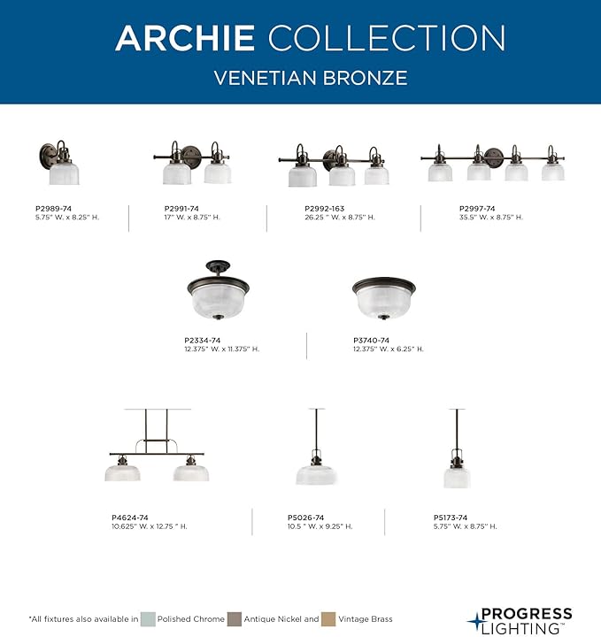Progress Lighting Archie Collection 4-Light Clear Double Prismatic Glass Coastal Bath Vanity Light Venetian Bronze