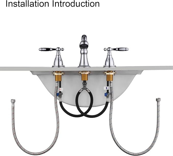 RKF Bathroom Faucets for Sink 3 Chrome 8 inch Widespread Bathroom Sink Faucet with Drain Double Lever Handle Faucet Bathroom Vanity Faucet Basin Mixer Tap WF013-C