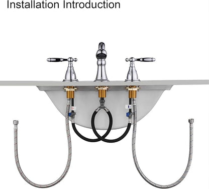 RKF Bathroom Faucets for Sink 3 Chrome 8 inch Widespread Bathroom Sink Faucet with Drain Double Lever Handle Faucet Bathroom Vanity Faucet Basin Mixer Tap WF013-C