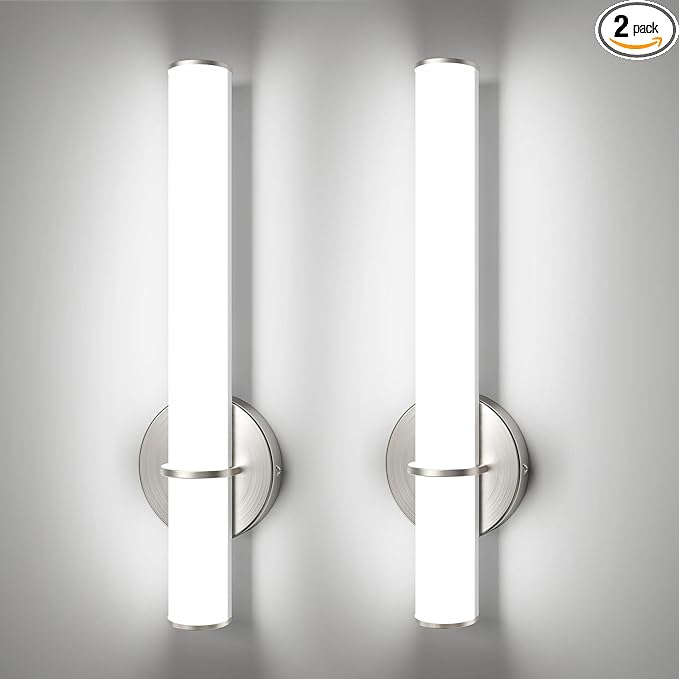 2-Pack 17.3” LED Vanity Light, 12W 1200LM 5000K Daylight Dimmable Bathroom Light Vertical or Horizontal, Modern Brushed Nickel Bathroom Led Wall Sconces, Energy Saving, for Mirror Living Room