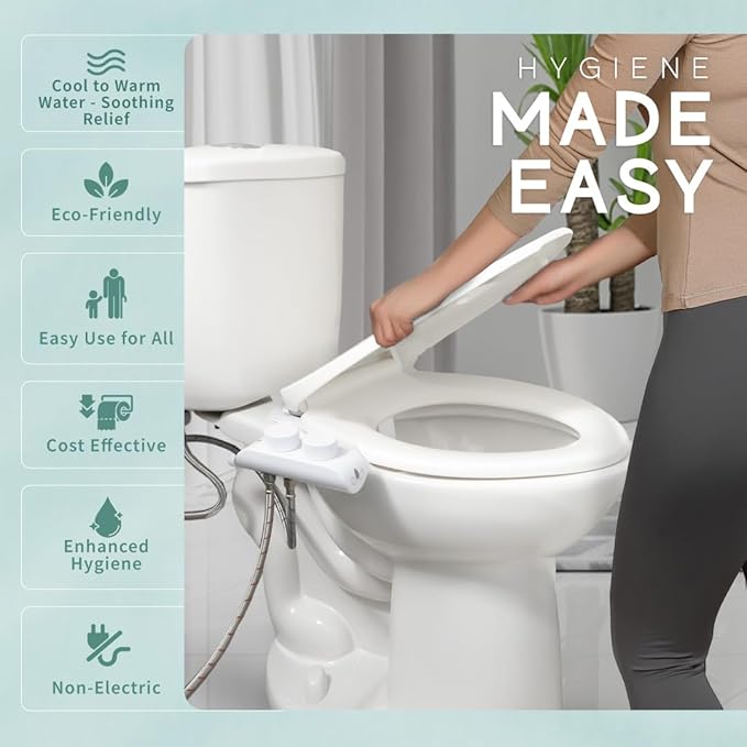 Warm Water Bidet Attachment for Toilets, Self Cleaning Dual Nozzle, Non-Electric, Easy DIY Installation, Sink Access Required for Warm Water