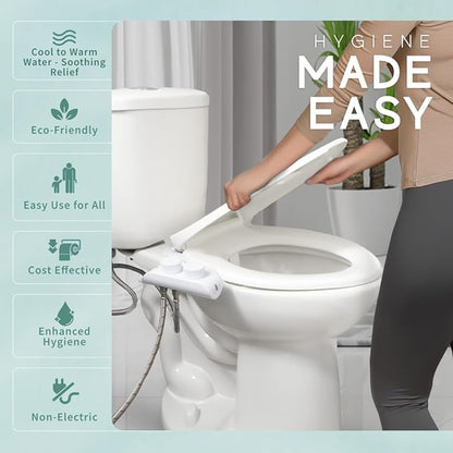 Warm Water Bidet Attachment for Toilets, Self Cleaning Dual Nozzle, Non-Electric, Easy DIY Installation, Sink Access Required for Warm Water
