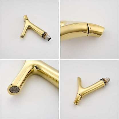 Faucet for Bathroom Sink Single Handle Bathroom Faucet 1 Hole Brass Hot and Cold Gold