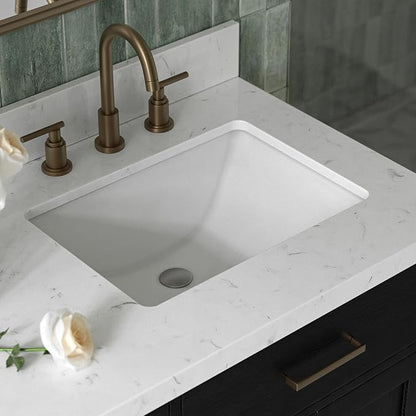 ARIEL Hepburn 66-inch Bathroom Vanity with Sink,Solid Wood, 1.5-inch Carrara White Quartz Countertop, Double Rectangular Porcelain Sink, 4 Soft Closing Doors, 6 Dovetail Drawers, Black Oak