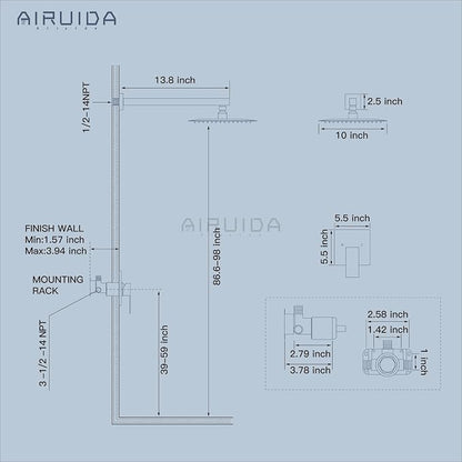 Airuida Shower Faucet Set,10 Inch Shower Valve Kit,Matte Black | Male Threads,Rough-in Valve Shower Trim Kit,Single Handle Control Shower Set