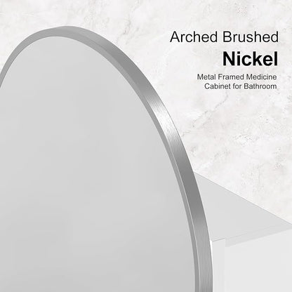 Recessed Medicine Cabinet for Bathroom,Brushed Nickel Arched Medicine Cabinet with Mirror,Arch Mirrored Medicine Cabinets Recessed,Bathroom Mirror with Storage,Open from Left to Right 20x30