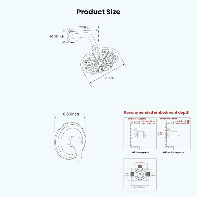 gotonovo Shower Faucet Set with Valve 6 Mode Rain Head Oil Rubbed Bronze | Bathroom Shower Head and Handle Set Complete Combo,6 Mode Multi 6’’ ABS Rainfall Showerhead,Brass Valve Trim Kit,Wall Mount