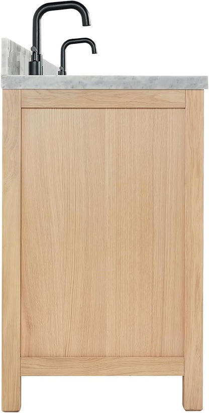 ARIEL Cambridge 72-inch Bathroom Vanity with Sink,Solid Wood, 1.5-inch Italian Carrara Marble Countertop, Double Rectangular Porcelain Sink, 4 Soft Closing Doors, 6 Dovetail Drawers, White Oak