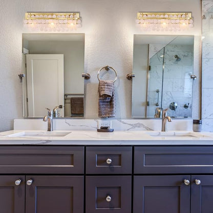 TOCHIC 3 Lights Vanity Light with Natural Capiz Shell Shade, Brushed Gold Bathroom Dimmable Vanity Light, Modern Wall Lighting Fixture for Mirror Cabinets, Powder Room, Bedroom, Living Room, 23”W