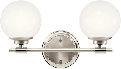 Kichler Benno 2-Light Vanity, Modern Light with Opal Glass in Polished Nickel and Brushed Nickel, for Bathroom or Powder Room (8.75" x 14.75"), 55171PN