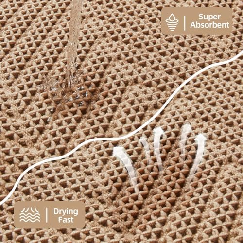 Sunfly Boho Bathroom Rug, Herringbone Waffle Bath Mat Non-Slip Washable Super Absorbent Quick Dry, Small Farmhouse Bath Mat for Bathroom Floor Decor 16"*24" Khaki