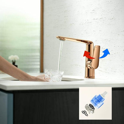 BiaoTeng Bathroom Sink Faucets One Hole Single Lever Handle 2 Function Hot and Cold Brass Bathroom Sink Faucet Rose Gold
