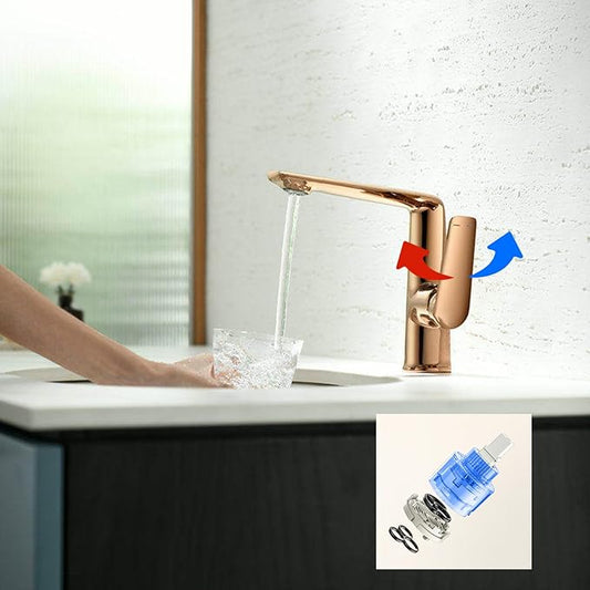 BiaoTeng Bathroom Sink Faucets One Hole Single Lever Handle 2 Function Hot and Cold Brass Bathroom Sink Faucet Rose Gold