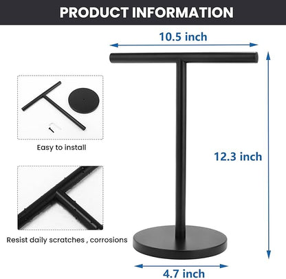 T-Shape Bath Hand Towel Holder Stand, Stainless Steel Free Standing Hand Towel Rack, for Bathroom Kitchen & Countertop, Matte Black