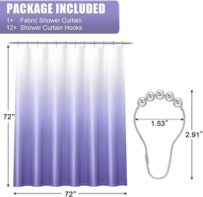OLANLY Luxury Lavender and White Ombre Shower Curtain Sets with 12 Hooks, Waterproof and Washable Decorative Shower Curtains for Bathroom, 72x72 Inches