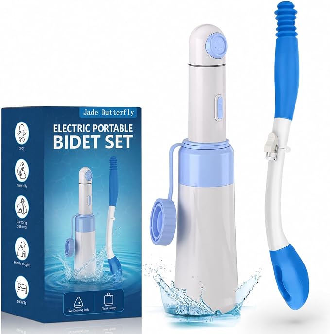 Portable Bidet Toilet Aids Wiper Tool Set for Travel 350ML Bottle | 450mAh Battery | IPX7 Waterproof |Compact & High-Powered with 2 Pressure Modes for Wiping and Personal Hygiene (Blue)