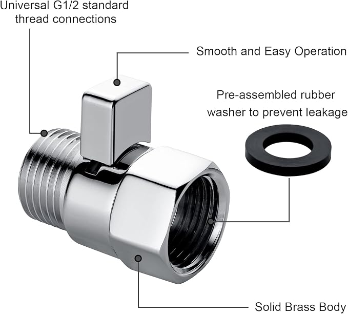 BRIGHT SHOWERS Water Flow Control Valve, Brass Shower Water Valve with Handle Lever, Flow Regulator Water-Saver Volume, Chrome