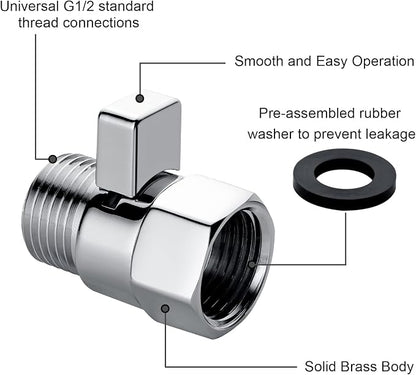 BRIGHT SHOWERS Water Flow Control Valve, Brass Shower Water Valve with Handle Lever, Flow Regulator Water-Saver Volume, Chrome