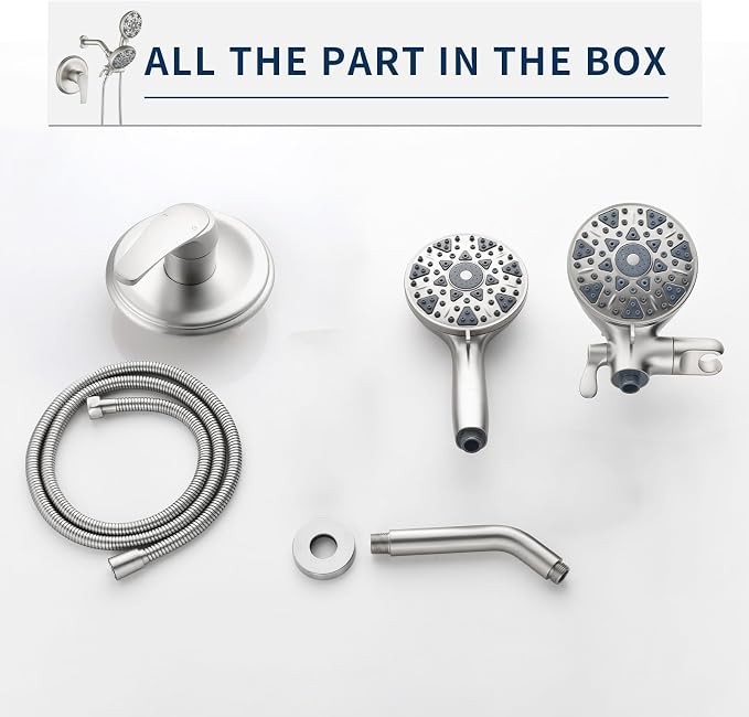 Shower Faucet Set Complete Shower Kit Dual Shower Head and Handheld 2 in 1 Combo Set Shower System Shower Trim Kit Combo Set Shower Fixtures, Brushed Nickel