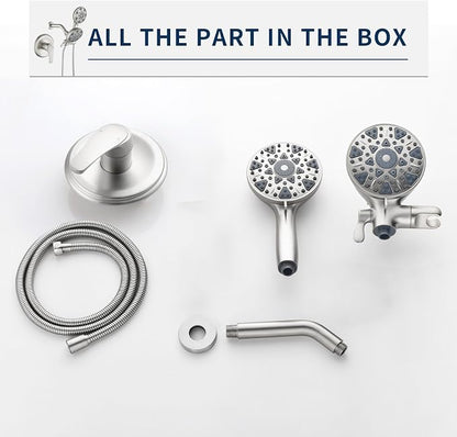 Shower Faucet Set Complete Shower Kit Dual Shower Head and Handheld 2 in 1 Combo Set Shower System Shower Trim Kit Combo Set Shower Fixtures, Brushed Nickel