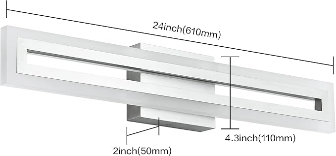SOLFART 24 Inch LED Bathroom Light Fixtures Brushed Nickel Vanity Lights Bathroom Lighting Fixtures Over Mirror 6000K