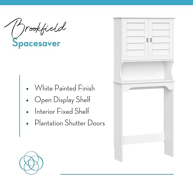 RiverRidge Brookfield Over the Toilet Spacesaver Medicine Cabinet, White | Bathroom Storage, Adjustable Shelves, Plantation-Style Shutter Doors, Rectangular Handles, Linen Storage Cabinet Organizer