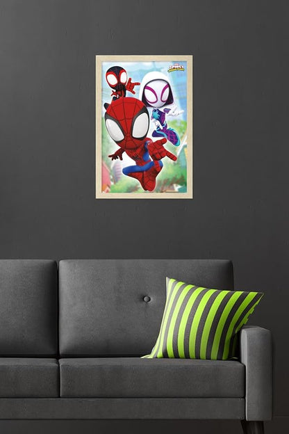 Trends International Marvel Spidey and His Amazing Friends - Webs Wall Poster, 22.4L x 14.7W, Blonde Framed Version