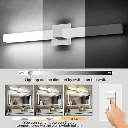 Brushed Nickel Bathroom Light Fixtures - 3CCT Dimmable LED Bathroom Vanity Lights - 32 Inch Modern Vanity Lighting Fixtures 3000K/4500K/6000K