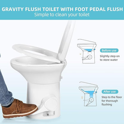 YITAMOTOR RV Toilet with Enamel Bowl, Plastic Toilet Body, Pedal Flush, Gravity Flush Toilet High Profile with Hand Sprayer and Flange for Motorhome Caravan Car Travel,White-Porcelain w Sprayer | Plastic Toilet Body, Pedal Flush, Gravity Flush Toilet H...