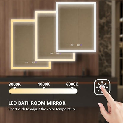 24 in. W Smart Lighted Medicine Cabinet with Mirror for Bathroom, Recessed/Surface Mount Medicine Cabinet with Anti-Fog, 1800W Charging Station, USB Ports, 3 Color Lights, Right Open