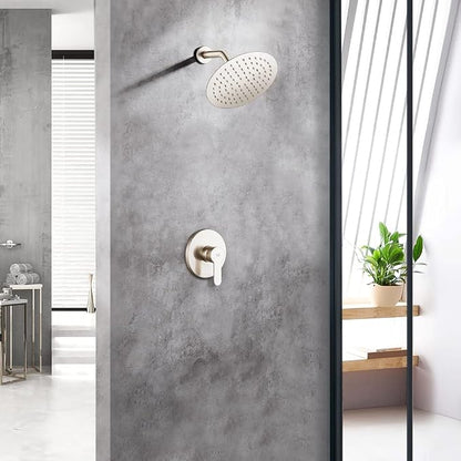 Shower Faucet Set Brushed Nickel Bathroom Rainfall Shower System Wall Mounted 8" Inch Shower Head and Handle Set Single Function Shower Trim Kit with Rough-in Valve