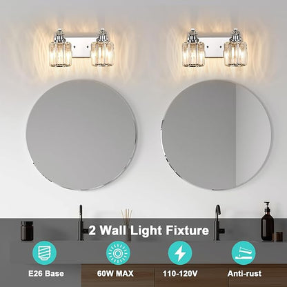Chrome Bathroom Light Fixtures with K9 Crystal Lampshade Bathroom Lighting Over Mirror Vanity Lights for Living Room,Bedroom,Restroom,Hallway 2 Lights