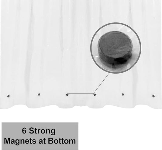 Barossa Design Shower Curtain Liner with 6 Magnets - Clear Plastic Shower Curtain Liner, See Through Vinyl Bath Curtain with Metal Grommets for Bathroom - Clear, 70x72