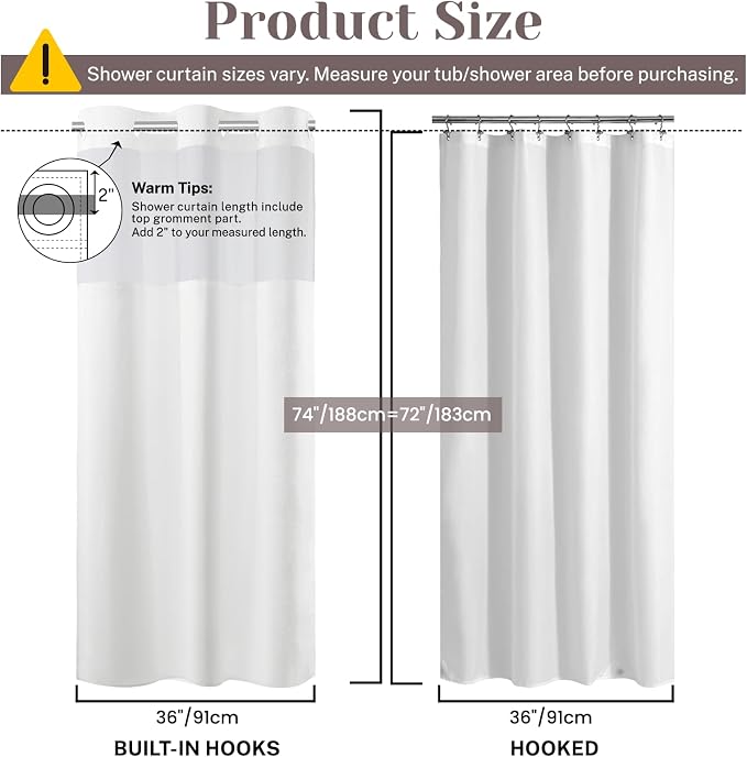 SORTTO No Hook Slub Shower Curtain with Liner, 36x74, White | Snap in Liner, 3 in 1, Bamboo Texture, Hotel Style, Waterproof Fabric, Mesh Top Window, Corner Magnets, Machine Washable