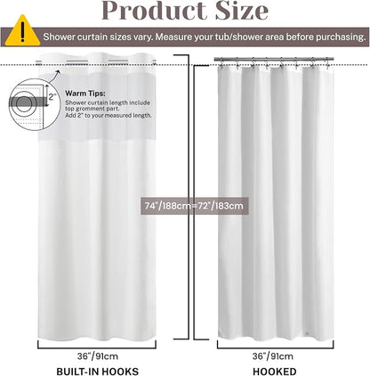 SORTTO No Hook Slub Shower Curtain with Liner, 36x74, White | Snap in Liner, 3 in 1, Bamboo Texture, Hotel Style, Waterproof Fabric, Mesh Top Window, Corner Magnets, Machine Washable