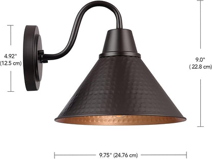 Globe Electric 60000013 1-Light Outdoor Wall Sconce, Bronze, 9" Warehouse Shade, Painted Gold Interior, Gooseneck Stem, Porch Light, Wall Lighting, Patio Décor