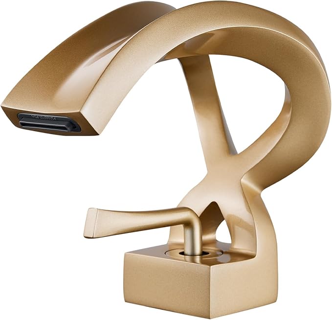 Bathroom Sink Faucet Waterfall Champagne Gold Creative Hollowed Body | One Hole Single Handle Elegant Antique Design Faucet Vanity Basin Deck Mount Lavatory Brass