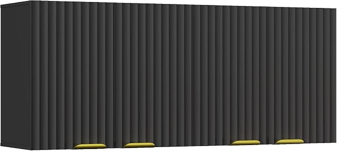 ChooChoo Bathroom Wall Cabinet, Laundry Room Cabinet with 4 Fluted Doors | Kitchen Storage Cupboard Cabinet with Adjustable Shelf, Fluted Wall-Mounted Medicine Cabinet for Kitchen, Garage, Black