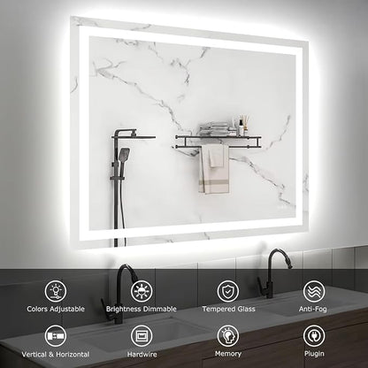 Hivone 48"X40" LED Bathroom Mirror with Lights, Anti-Fog, Dimmable, Backlit + Front Lit, Smart Bathroom Vanity Mirror, Memory Function, Shatterproof, Tempered Glass (Horizontal/Vertical)