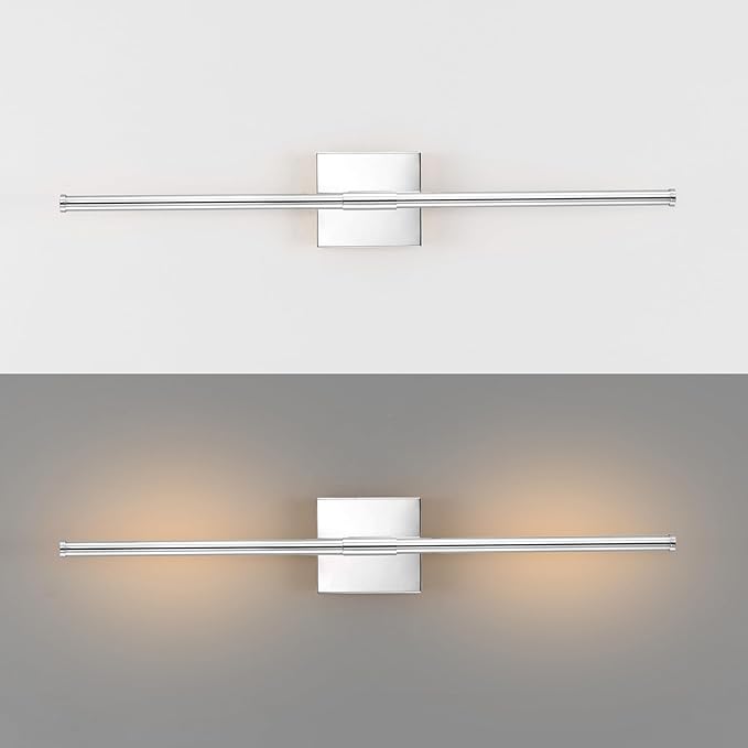 JONATHAN Y 28" Chrome Modern Dimmable Integrated LED Wall Sconce, Metal Vanity Light for Bathroom Mirror Bedroom Hallway, Sleek Hardwired Wall Lamp Fixture, 3000K (JYL7022A-SET2)
