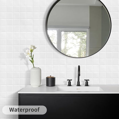 DEWOO White Peel and Stick Backsplash Self Adhesive Wall Tiles 10-Sheet | Checkered,Square,Grid,Sticky,for Kitchen,Bathroom,Laundry,Sink,12"×12"