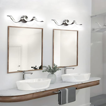 Dimmable Modern LED Bathroom Vanity Light 24 inch, 15W Spiral Design Brushed Nickel Bathroom Light Fixtures Over Mirror, Wall Sconces Lighting for Living Room Bedroom 6000K