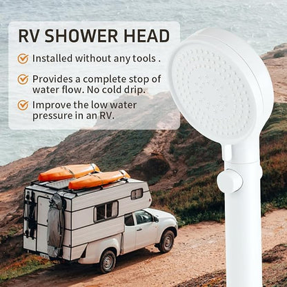 Shower Head with Handheld with ON/Off Switch 3 Modes, White | High Pressure Shower Head with Hose, White Panel, 60inches Hose