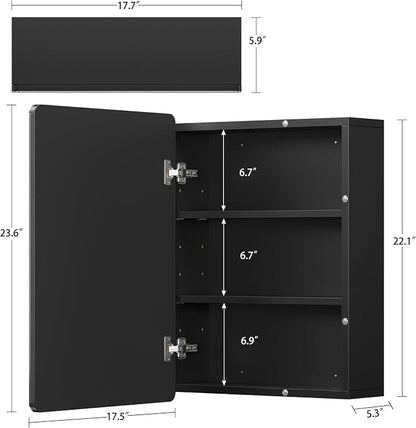 Medicine Cabinet Mirror with 2 Adjustable Shelves, Bathroom Mirror with Storage, Recessed or Wall Mount Bathroom Cabinet, Black UNGGX004H