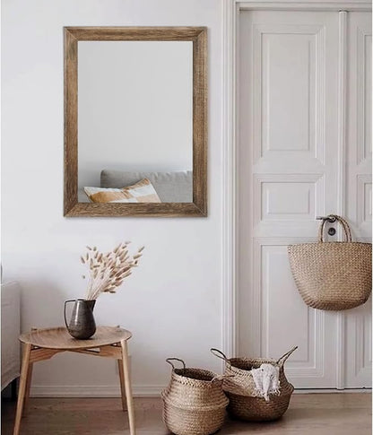 AAZZKANG Rustic Wood Mirror Rectangle Decorative Wall Mirrors with Frame Large 26"x18"for Bedroom Living Room Bathroom Entryway Hanging Brown | Decorative Bedroom Living Room Bathroom Entryway Hanging Brown 26"x18"
