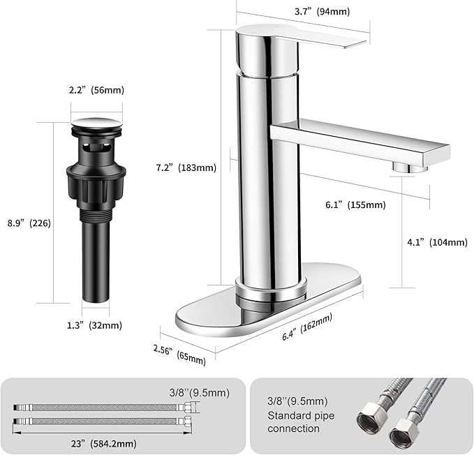 Chrome Bathroom Faucet Single Hole Single Handle Vanity Modern Sink RV Bathroom Faucet with Pop-up Drain for 1 - or 3 Hole Sink (Chrome)