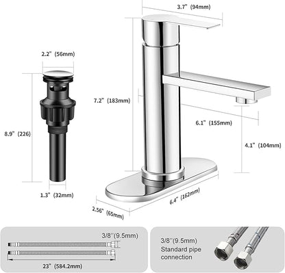 Chrome Bathroom Faucet Single Hole Single Handle Vanity Modern Sink RV Bathroom Faucet with Pop-up Drain for 1 - or 3 Hole Sink (Chrome)